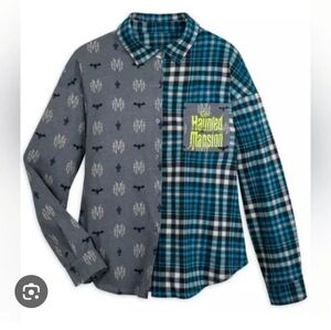Disney Haunted Mansion Gray and Blue Plaid Men's Shirt XS